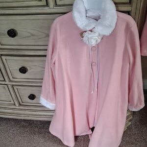 Pink Pea Coat with White Trim for Kids